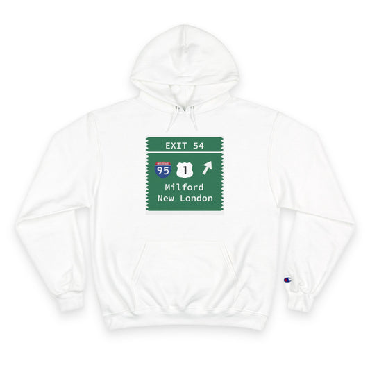 Merritt Parkway Exit 54 champion hoodie sweatshirt -Milford Connecticut gifts and merch by Finding Connecticut 