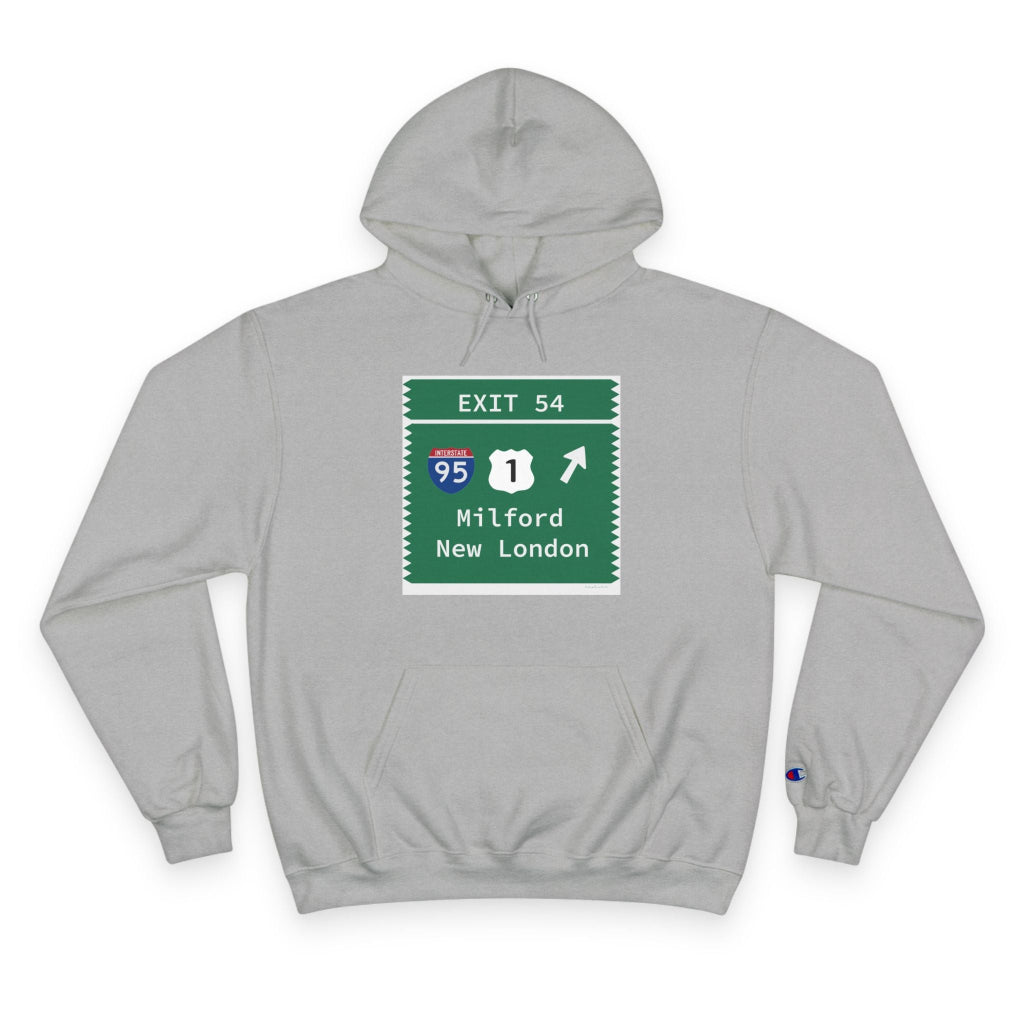 Merritt Parkway Exit 54 champion hoodie sweatshirt -Milford Connecticut gifts and merch by Finding Connecticut 