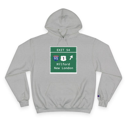 Merritt Parkway Exit 54 champion hoodie sweatshirt -Milford Connecticut gifts and merch by Finding Connecticut 