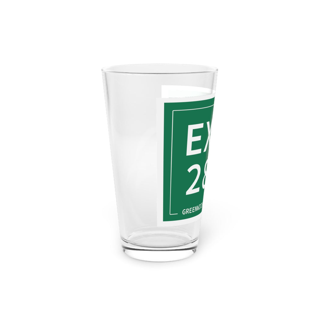 Merritt Parkway exit 28 pint glass drinkware - greenwich Connecticut gifts and merch by Finding Connecticut 