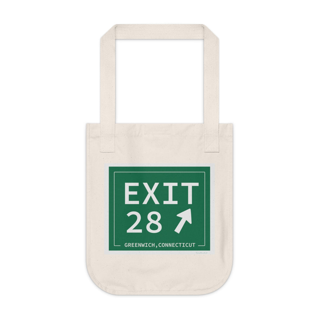 Merritt Parkway exit 28 tote bag - merritt parkway and greenwich connecticut gifts and merch by Finding Connecticut 