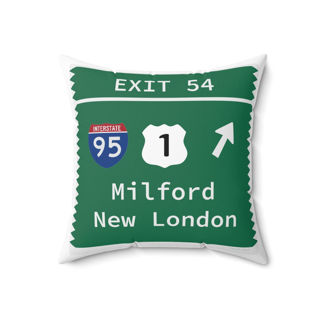 Merritt Parkway exit 54 decor pillow -Milford Connecticut gifts and merch by Finding Connecticut 
