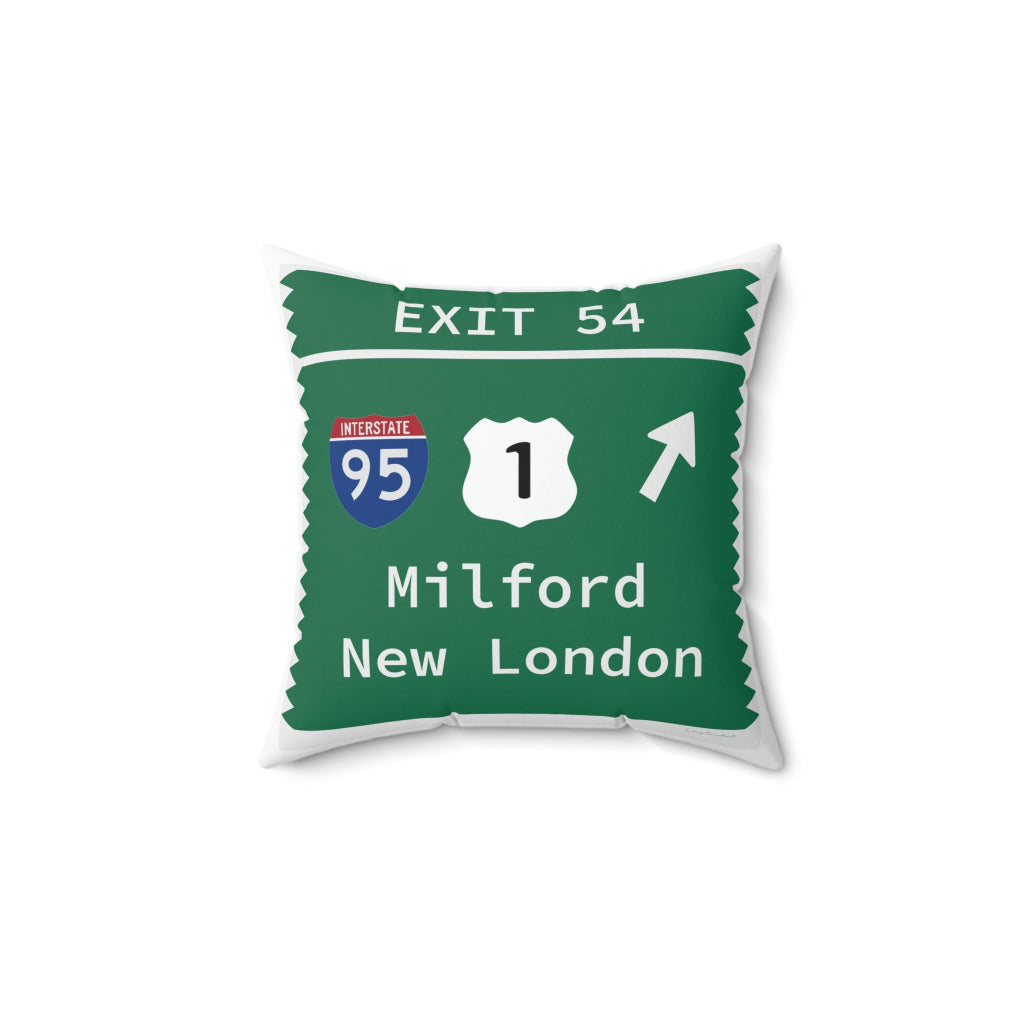 Merritt Parkway exit 54 decor pillow -Milford Connecticut gifts and merch by Finding Connecticut 