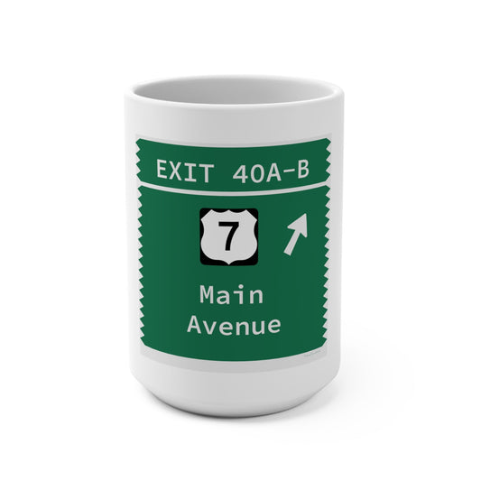 Merritt parkway exit 40A-B mug - Merritt parkway and Norwalk Connecticut gifts and merch by Finding Connecticut 