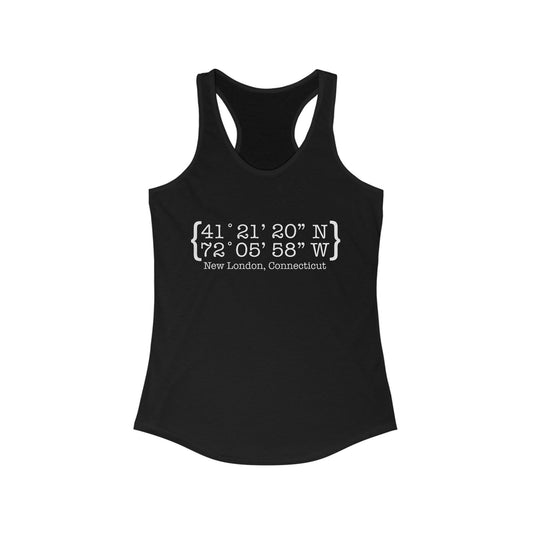 New London Coordinates // New London CT Womens tank top shirt // finding connecticut -- black 