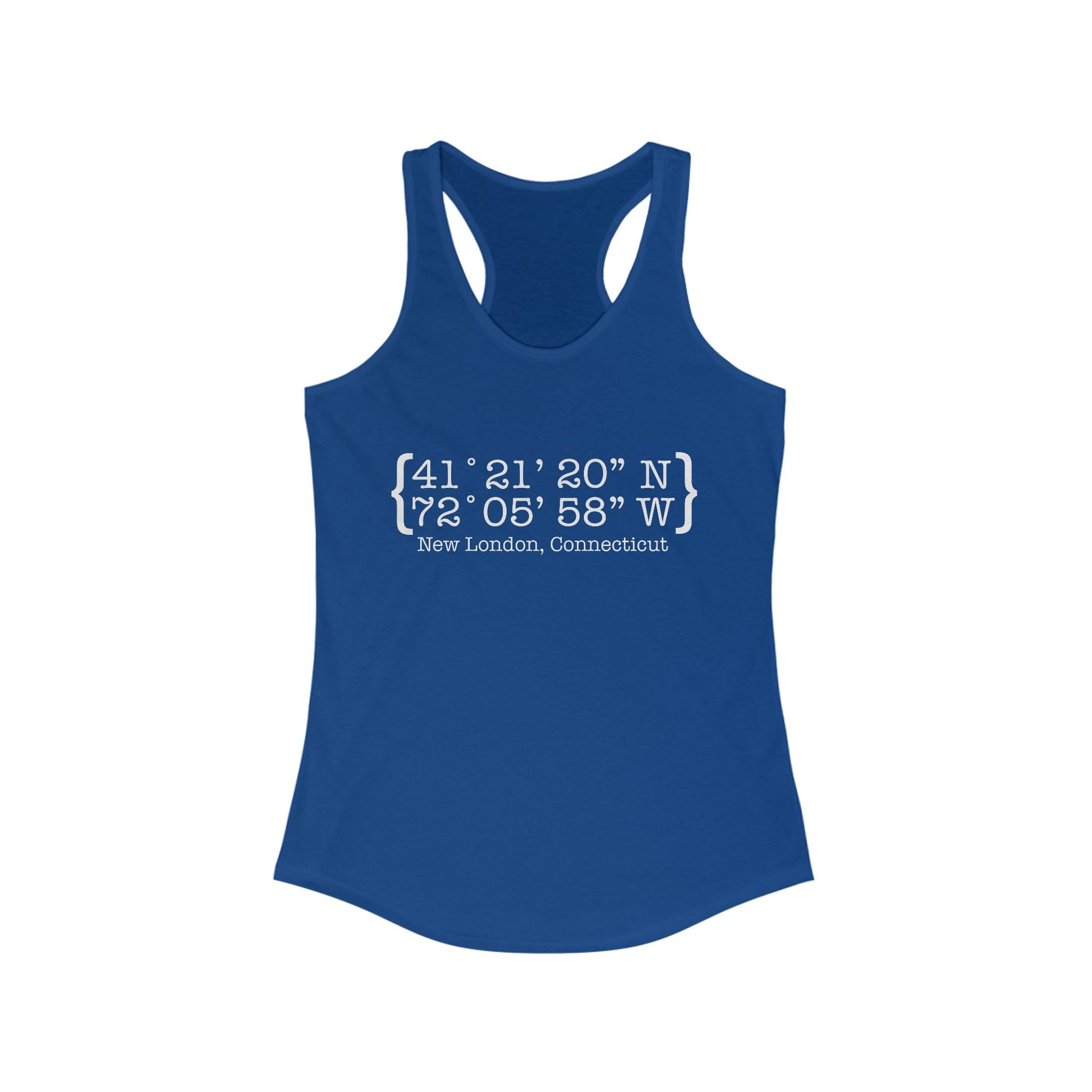 New London Coordinates // New London CT Womens tank top shirt // finding connecticut -- blue 