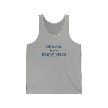 Sharon is my happy place unisex tank top shirt - sharon connecticut gifts and merch by finding connecticut 