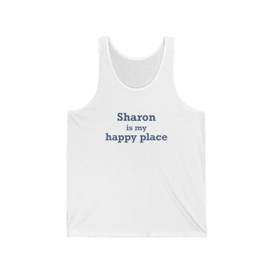 Sharon is my happy place unisex tank top shirt - sharon connecticut gifts and merch by finding connecticut 