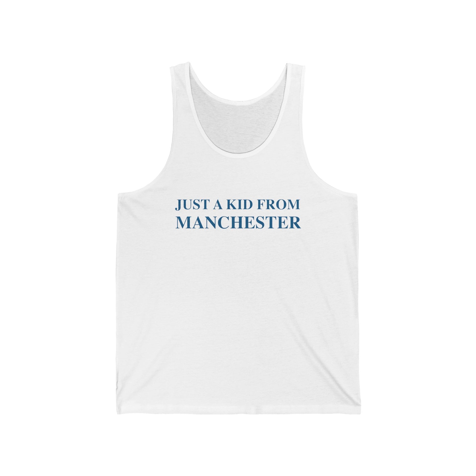 just a kid from Manchester // Manchester connecticut unisex tank top shirt   // finding connecticut   