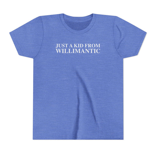 just a kid from willimantic kids  t shirt -- willimantic Connecticut gifts and merch by finding connecticut 