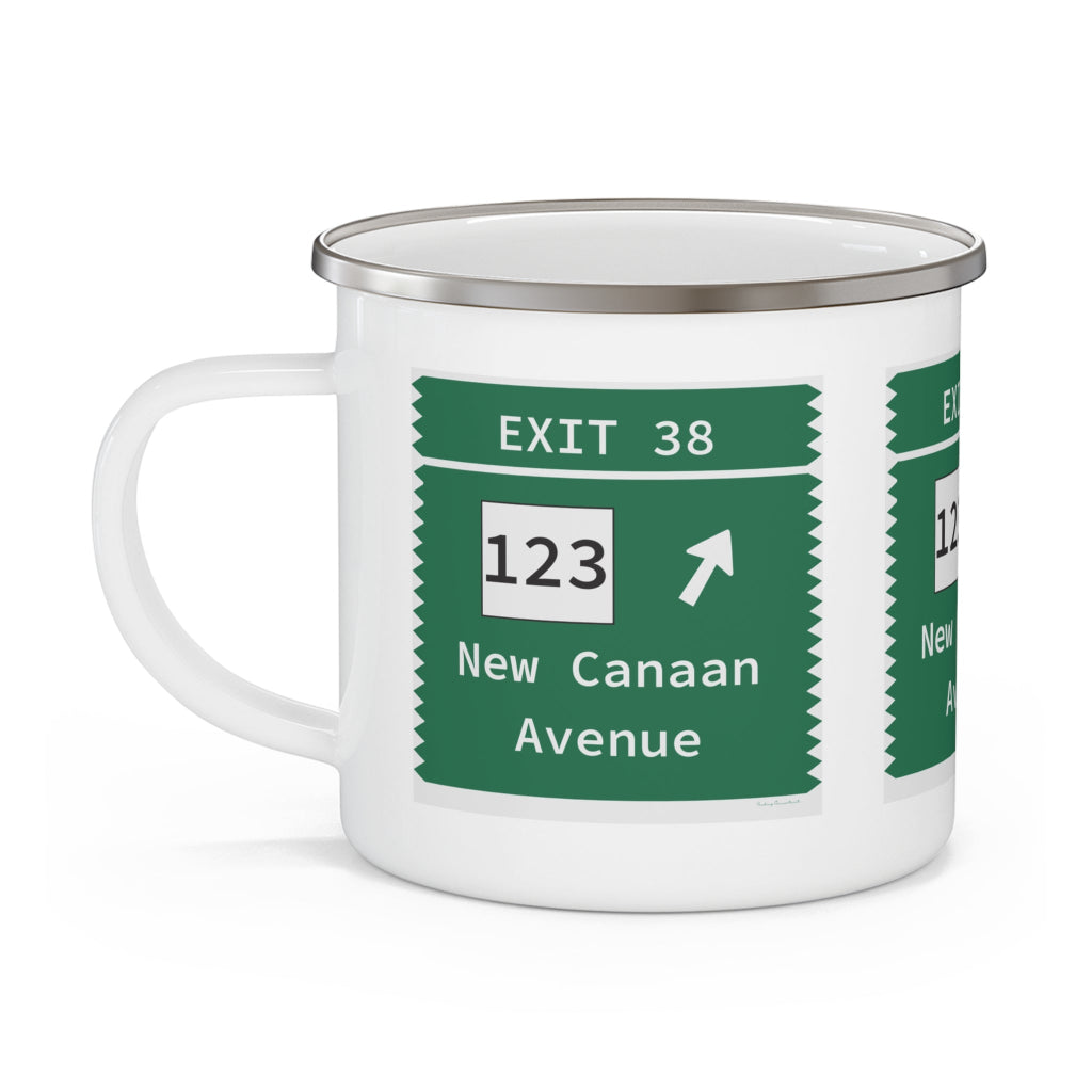 merritt parkway exit 38 camping mug - merritt parkway and norwalk connecticut gifts and merch by Finding Connecticut 
