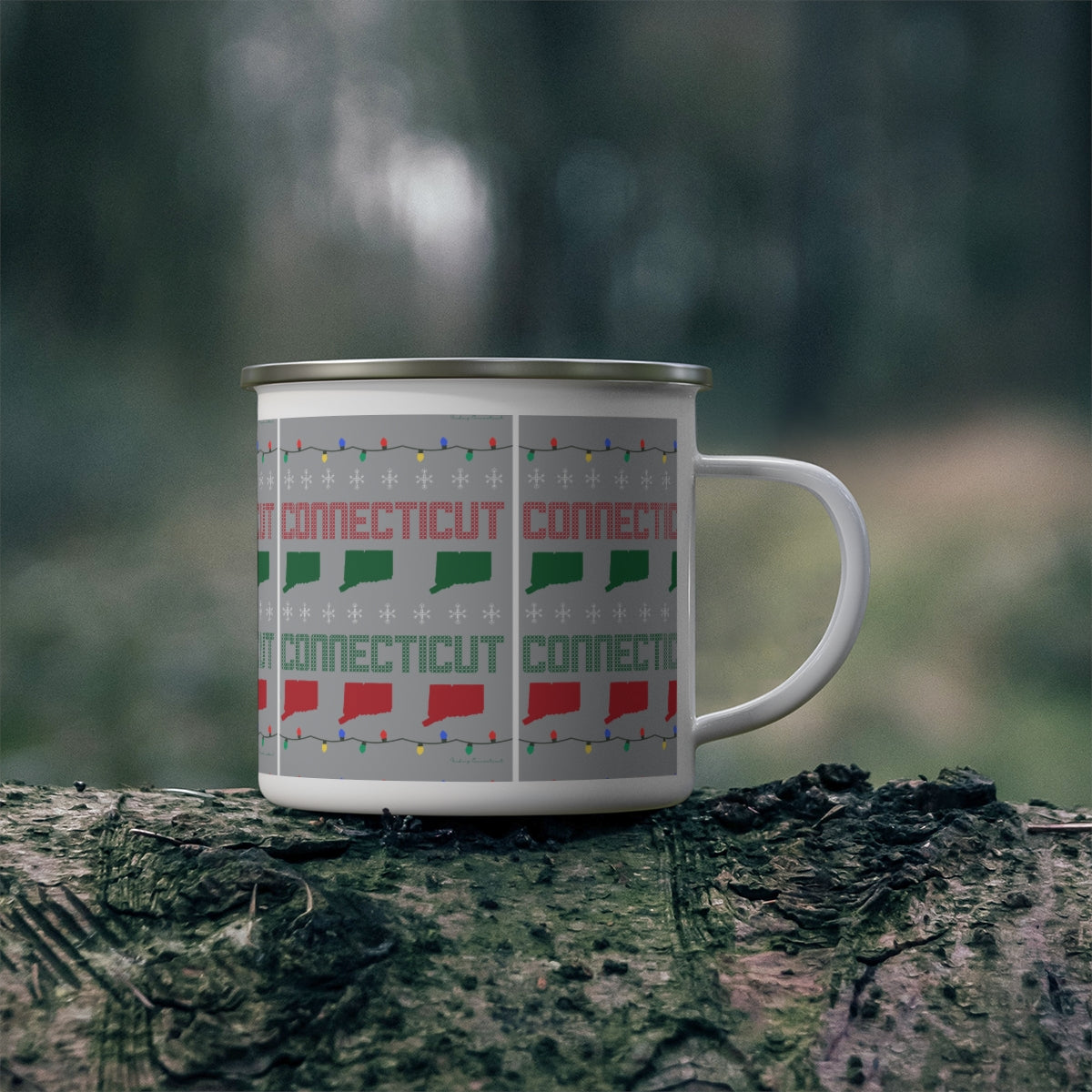 Connecticut Ugly Holiday Enamel Camping Mug