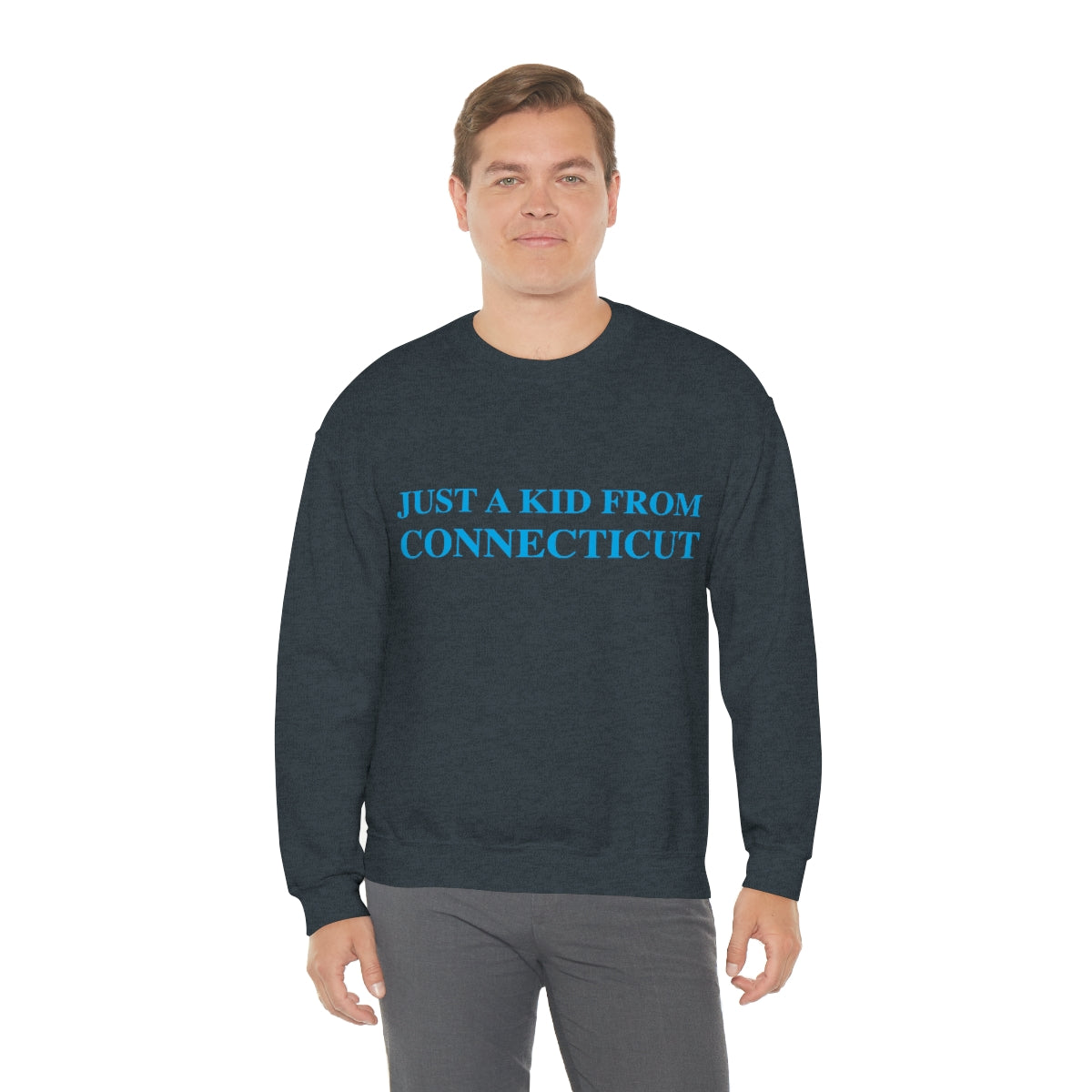 Just a Kid From Connecticut Unisex Heavy Blend™ Crewneck Sweatshirt - Blue Font