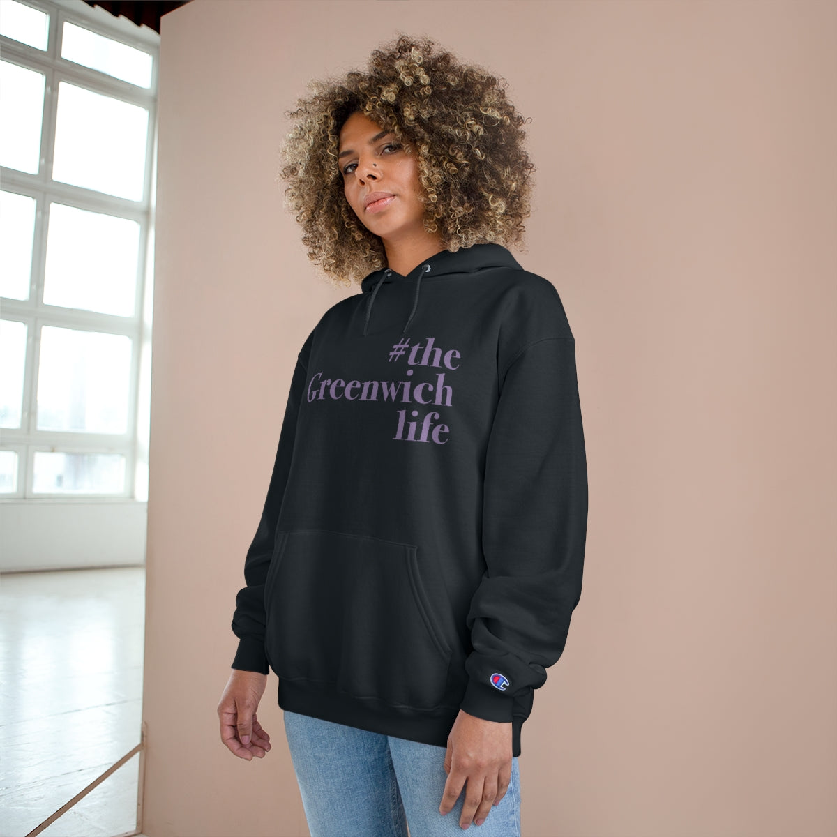 #thegreenwichlife Champion Hoodie (purple print)