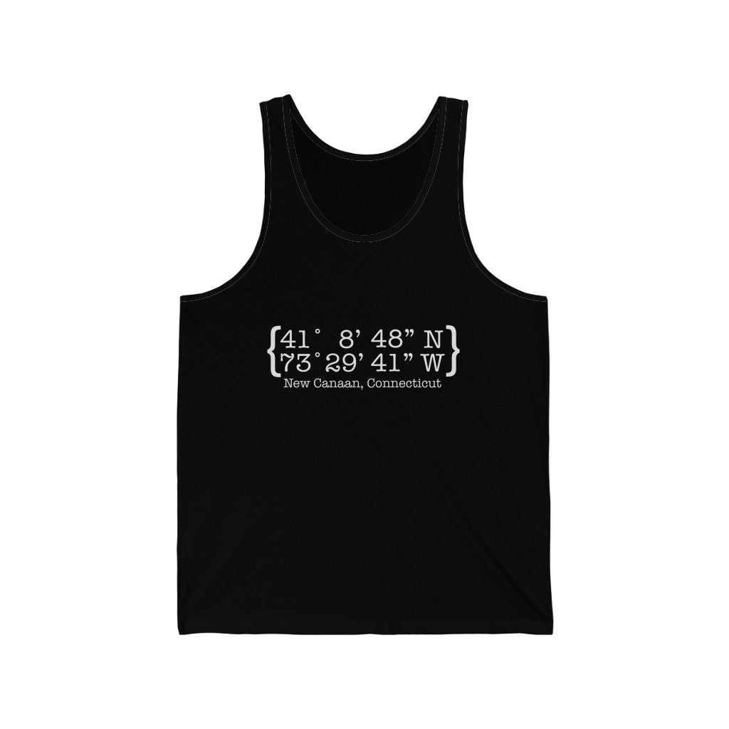 New Canaan Coordinates Unisex Jersey Tank  Does New Canaan, Connecticut always have a special place in your heart. The Coordinates collection marks the spot for the special place you have ties to.   Proceeds helps grow Finding New Canaan and Finding Connecticut's brand grow. 