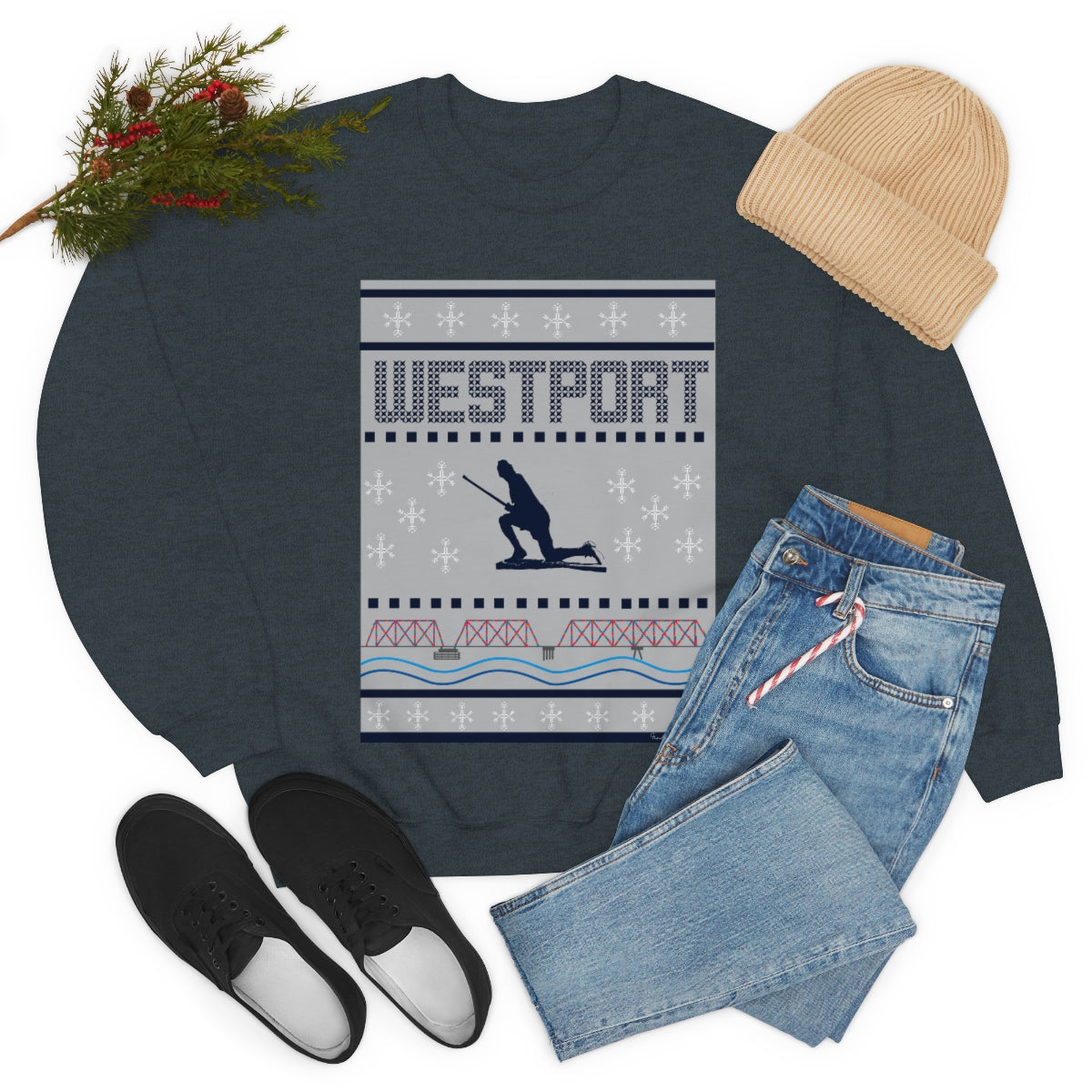 Westport Ugly Holiday Blue / White  Unisex Heavy Blend™ Crewneck Sweatshirt