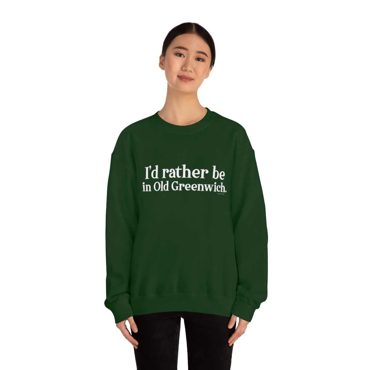 I'd rather be in Old Greenwich. Unisex Heavy Blend™ Crewneck Sweatshirt - White Print