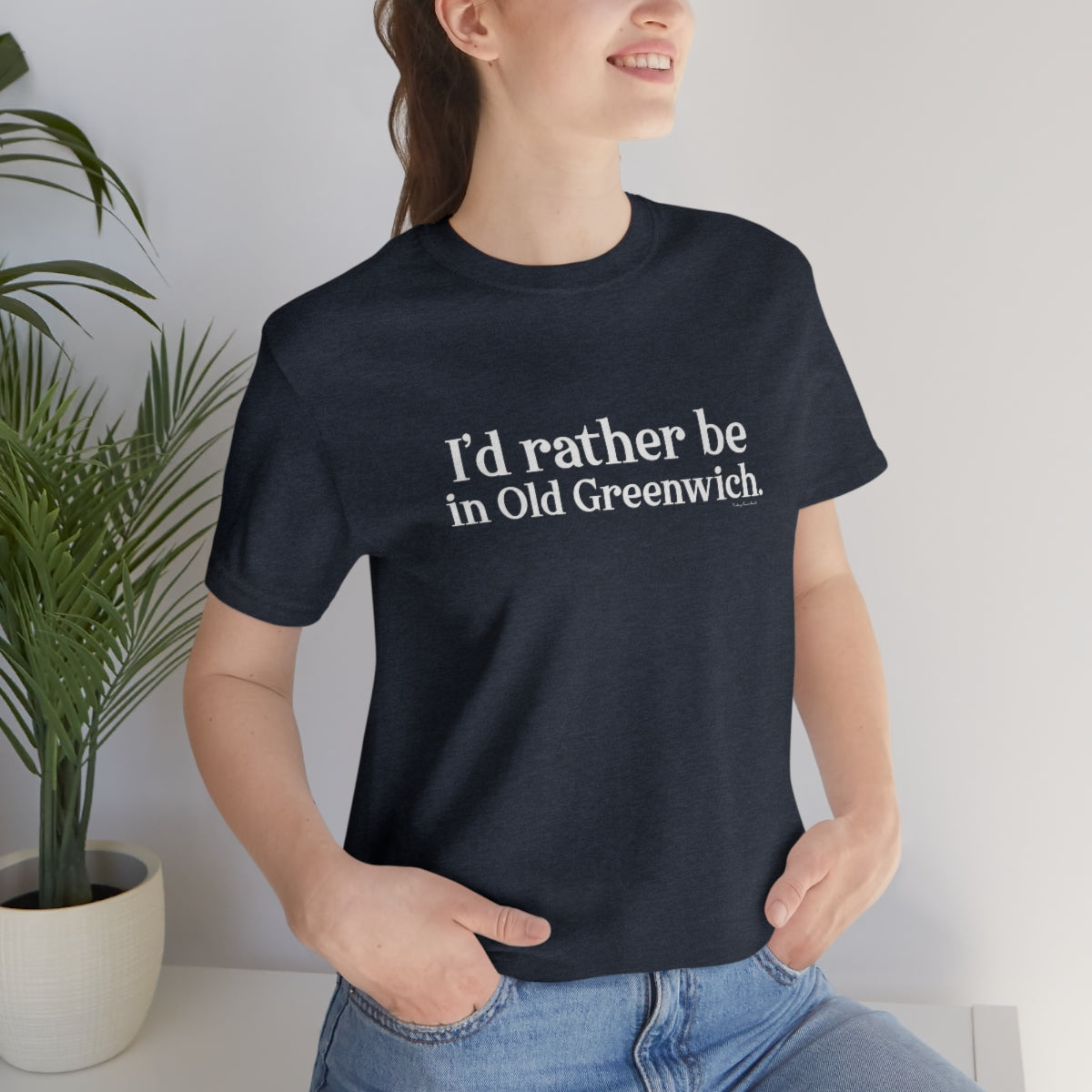 I'd rather be in Old Greenwich Unisex Jersey Short Sleeve Tee - White Print