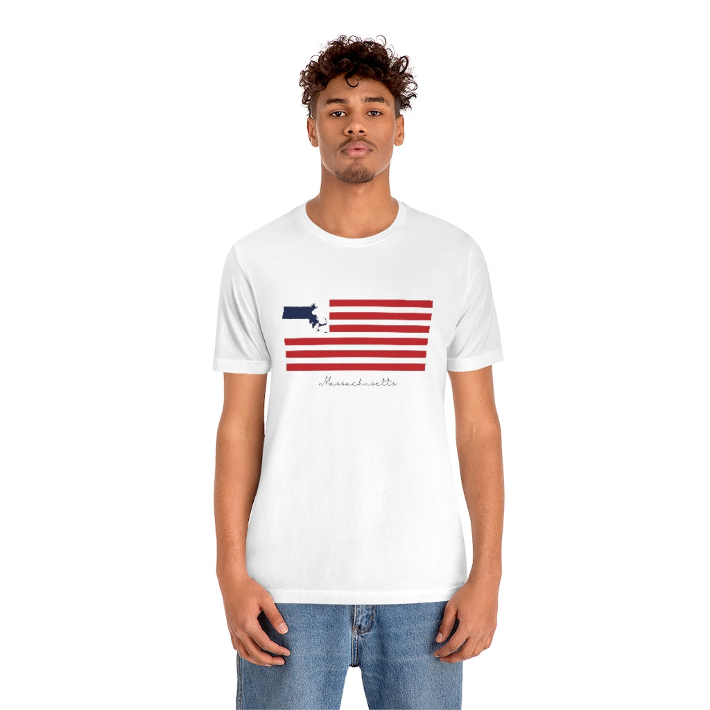 Massachusetts  American Flag collection has tee shirts, mugs, reusable bags, and other apparel and gifts. All proceeds goes to help build the Finding New England brand and get our website up and going. Free shipping on all products. 