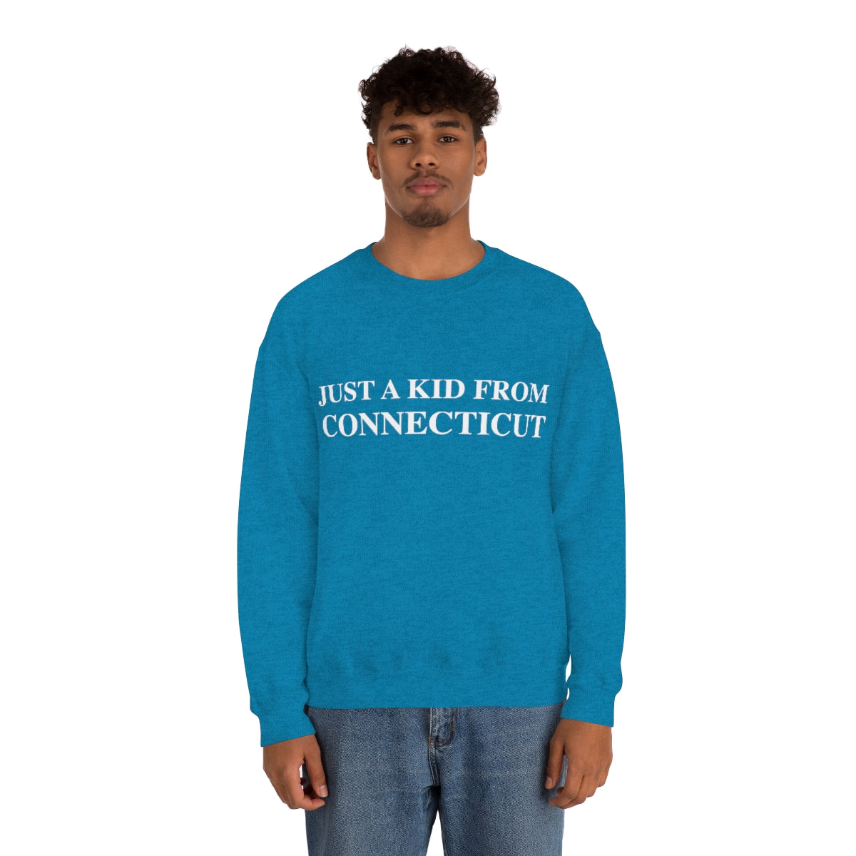 Just a Kid from Connecticut Unisex Heavy Blend™ Crewneck Sweatshirt - White Font