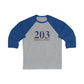 203 Bridgeport Unisex 3\4 Sleeve Baseball Tee