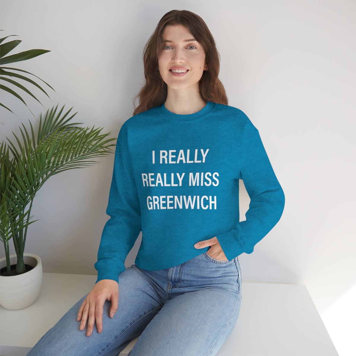 I Really Really Miss Greenwich Unisex Heavy Blend™ Crewneck Sweatshirt- White Print