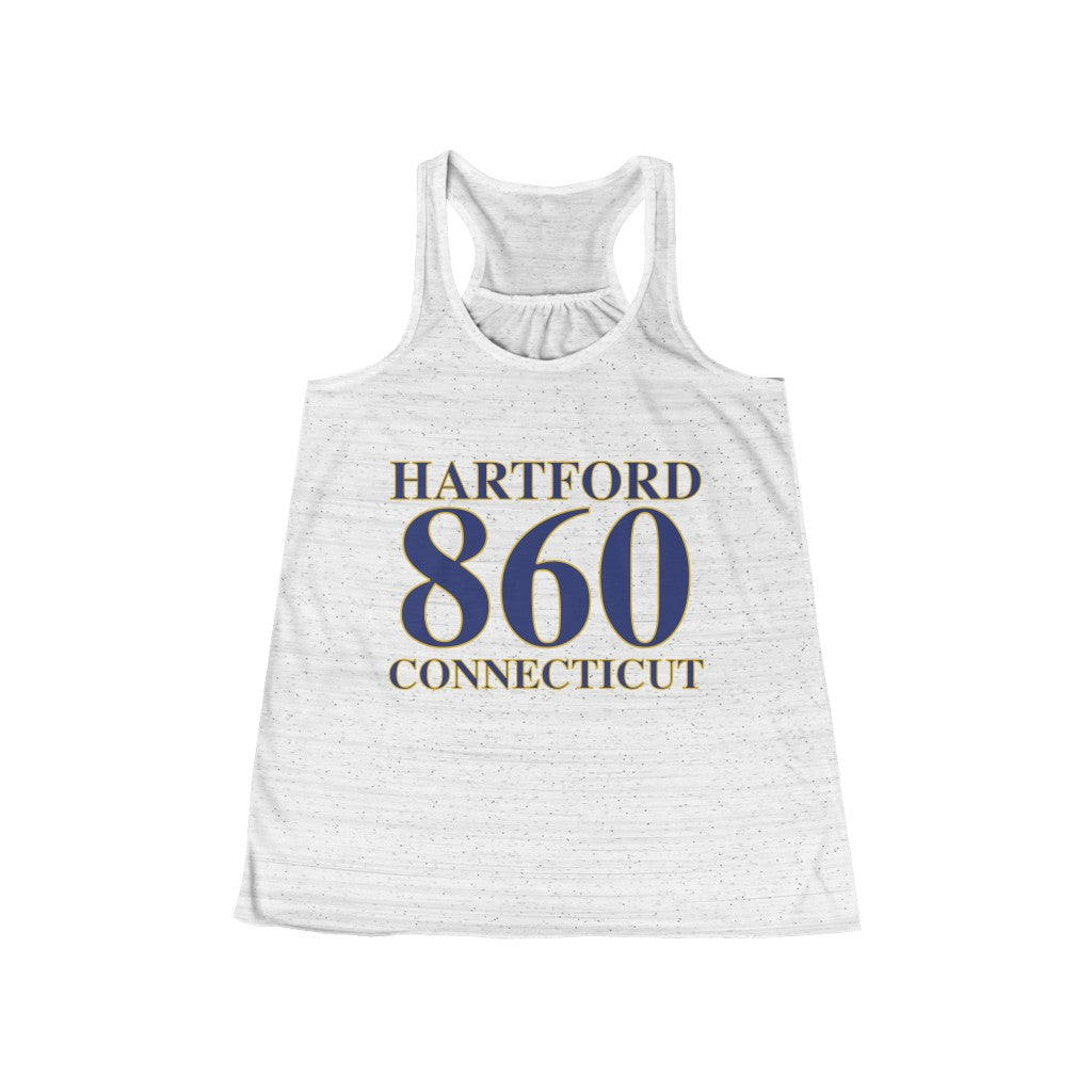 Hartford 860 Connecticut Women's Flowy Racerback Tank 860 Hartford Collection. Inspired by the Connecticut flag and the 860! Show off for your pride for Connecticut and Hartford!   Proceeds of this collection go to help build Finding Connecticut’s website and brand. • Free USA shipping   Click here to go to our home page 