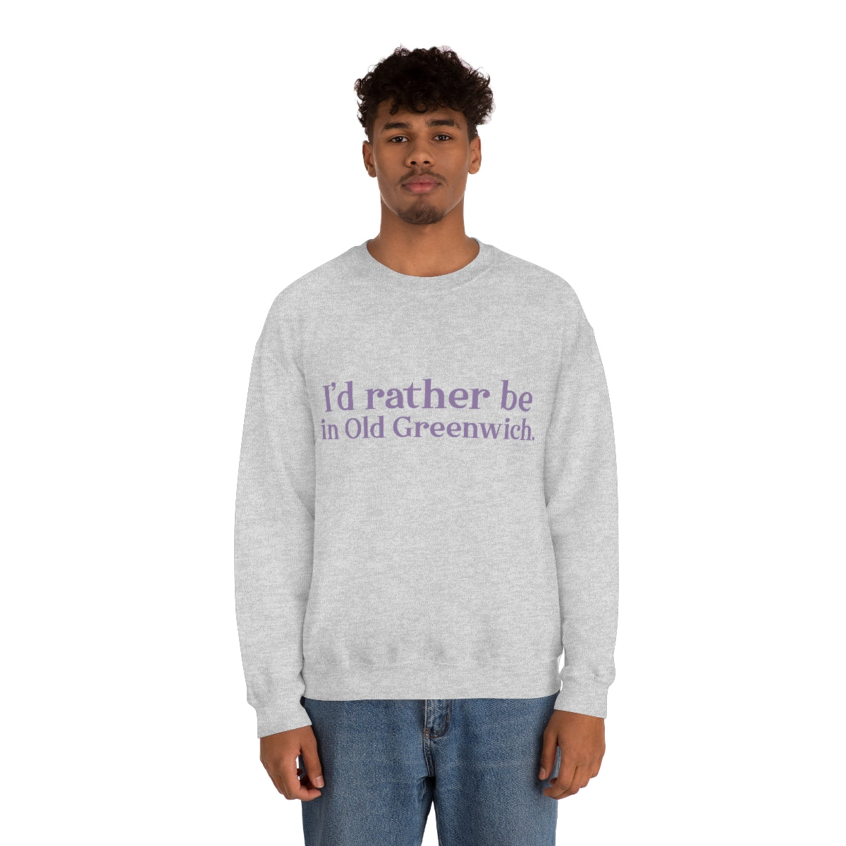 I'd rather be in Old Greenwich. Unisex Heavy Blend™ Crewneck Sweatshirt - Purple Print