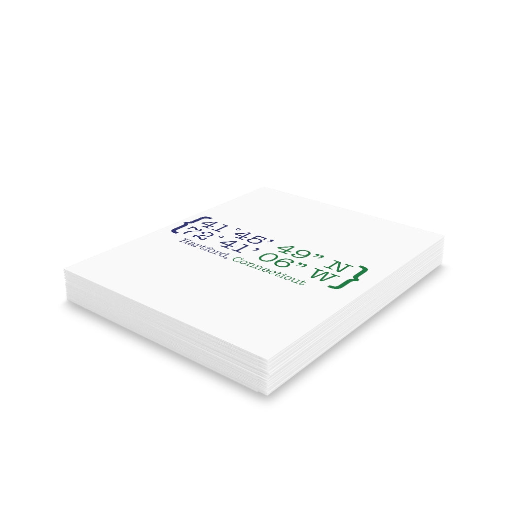 Hartford Coordinates Greeting Cards (8, 16, and 24 pcs)  Proceeds help grow Finding Connecticut's website and brand.   Click here to return to our home page.