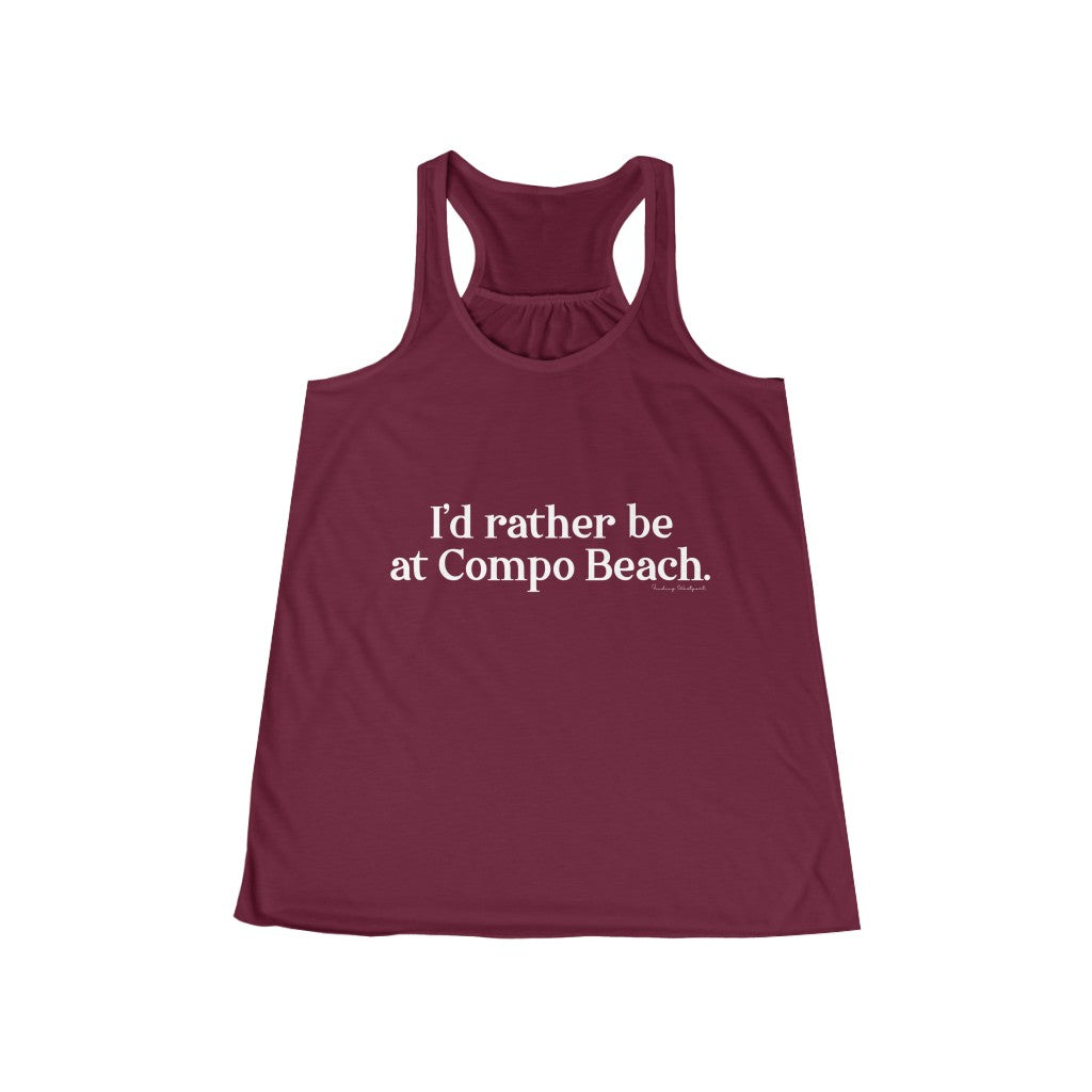 I'd rather be at Compo Beach. Women's Flowy Racerback Tank