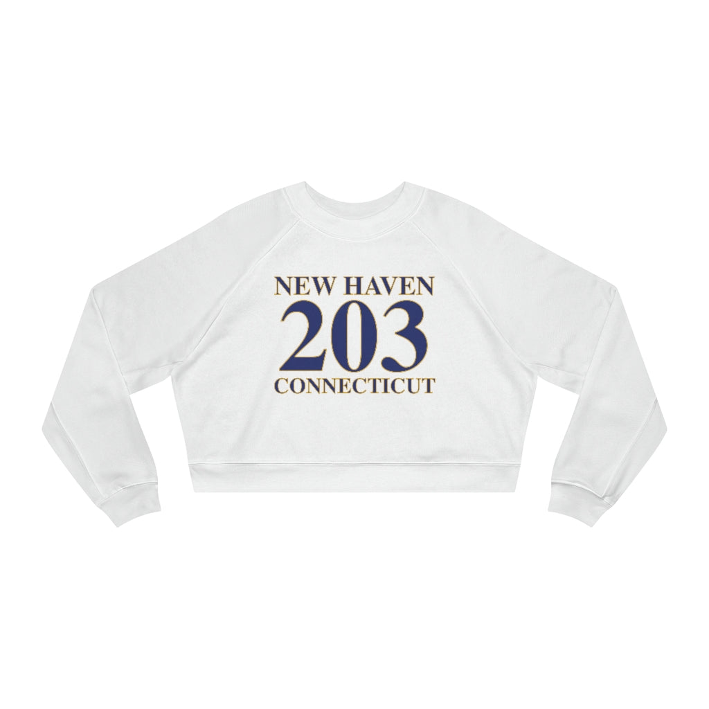 New Haven 203  Connecticut Women's Cropped Fleece Pullover  New Haven 203 Collection. Inspired by the Connecticut flag and the 203! Show off for your pride for Connecticut and Hartford!   Proceeds of this collection go to help build Finding Connecticut’s website and brand. • Free USA shipping   Click here to go to our home page 