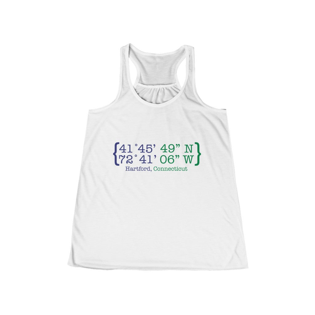  Hartford Coordinates Women's Flowy Racerbank Tank  Proceeds help grow Finding Connecticut's website and brand.   Click here to return to our home page.