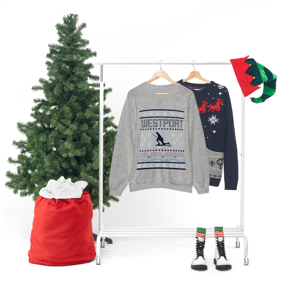 Westport Ugly Holiday Blue / White  Unisex Heavy Blend™ Crewneck Sweatshirt