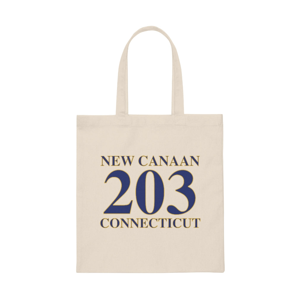 New Canaan 203 Connecticut Canvas Tote Bag  The 203 New Canaan Collection. Show off New Canaan and Connecticut at the same time. Colors were inspired by the Connecticut state flag.   Proceeds help build Finding New Canaan and Finding Connecticut's brand.  