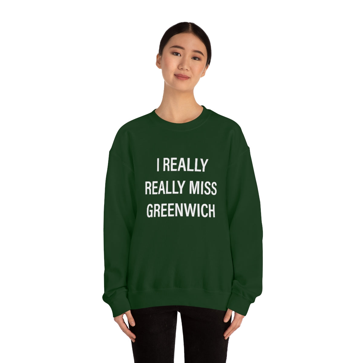 I Really Really Miss Greenwich Unisex Heavy Blend™ Crewneck Sweatshirt- White Print