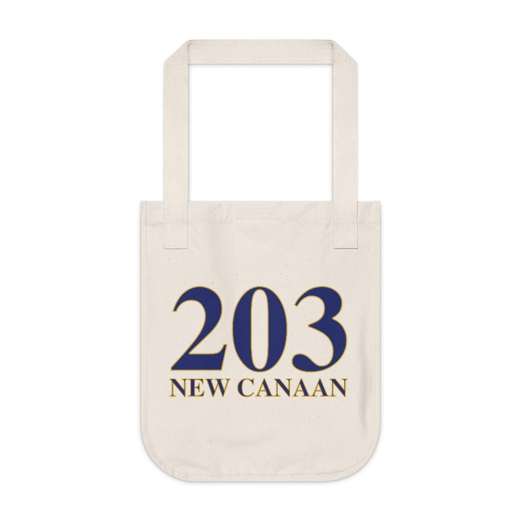 203 New Canaan Organic Canvas Tote Bag  The 203 New Canaan Collection. Show off New Canaan and Connecticut at the same time. Colors were inspired by the Connecticut state flag.   Proceeds help build Finding New Canaan and Finding Connecticut's brand.  