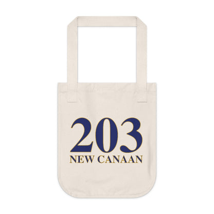 203 New Canaan Organic Canvas Tote Bag  The 203 New Canaan Collection. Show off New Canaan and Connecticut at the same time. Colors were inspired by the Connecticut state flag.   Proceeds help build Finding New Canaan and Finding Connecticut's brand.  