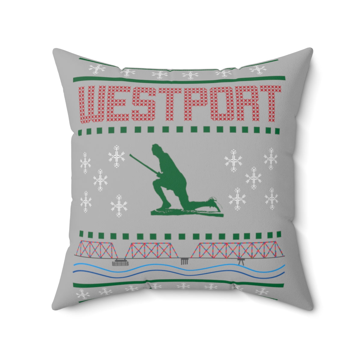 Westport Ugly Holiday Sweater Red / Green Spun Polyester Square Pillow