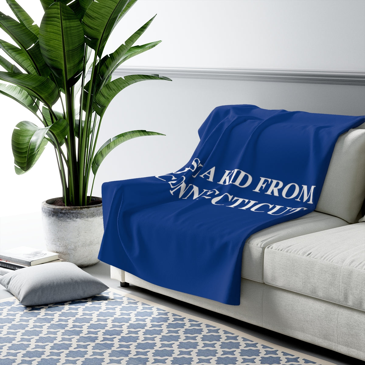 Just a kid from Connecticut Sherpa Fleece Blanket - White Font