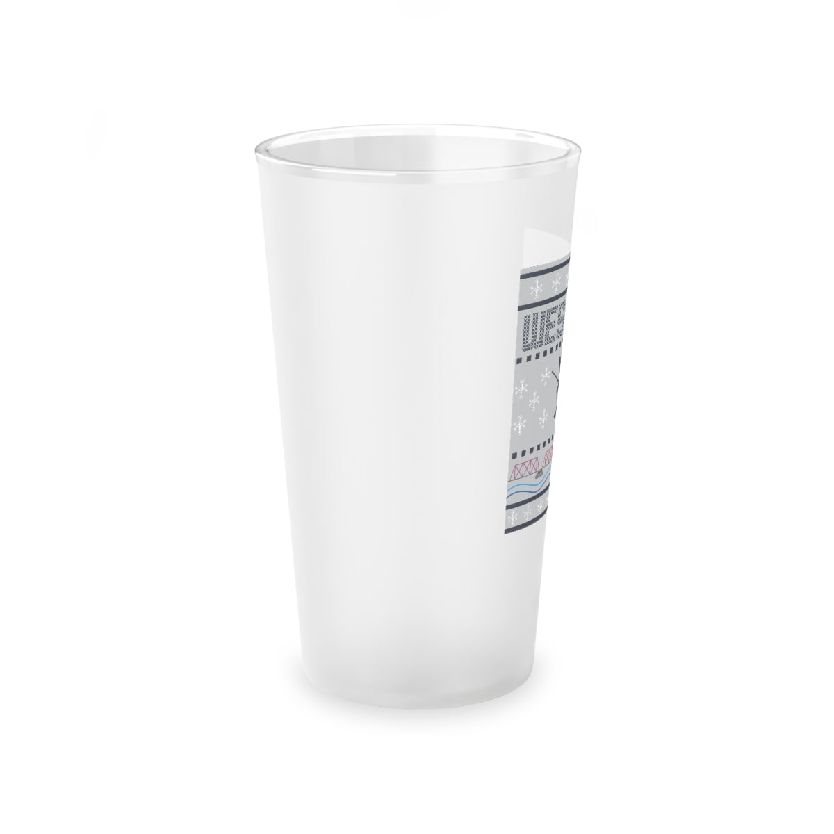 Westport Ugly Holiday Blue / White  Frosted Pint Glass, 16oz