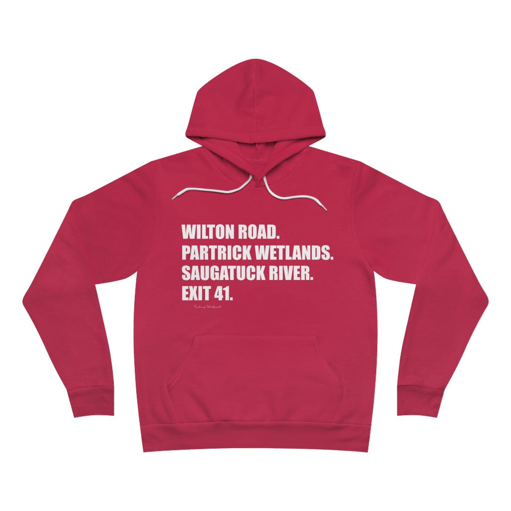 Wilton Road. Partrick Wetlands. Saugatuck River. Exit 41. Unisex Sponge Fleece Pullover Hoodie How do you say Westport without saying Westport? Westport, Connecticut is filled with unique aspects. Each providing different elements that make up the town from historic to modern traditions.   Proceeds of this collection goes to help build Finding Westport and Finding Connecticut's  brands.