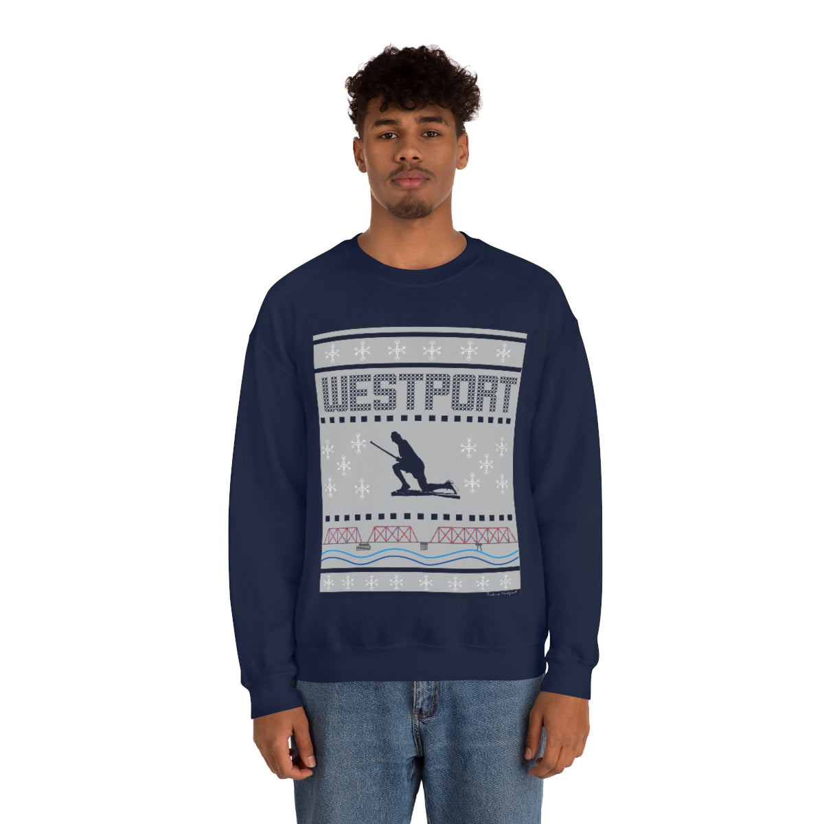 Westport Ugly Holiday Blue / White  Unisex Heavy Blend™ Crewneck Sweatshirt