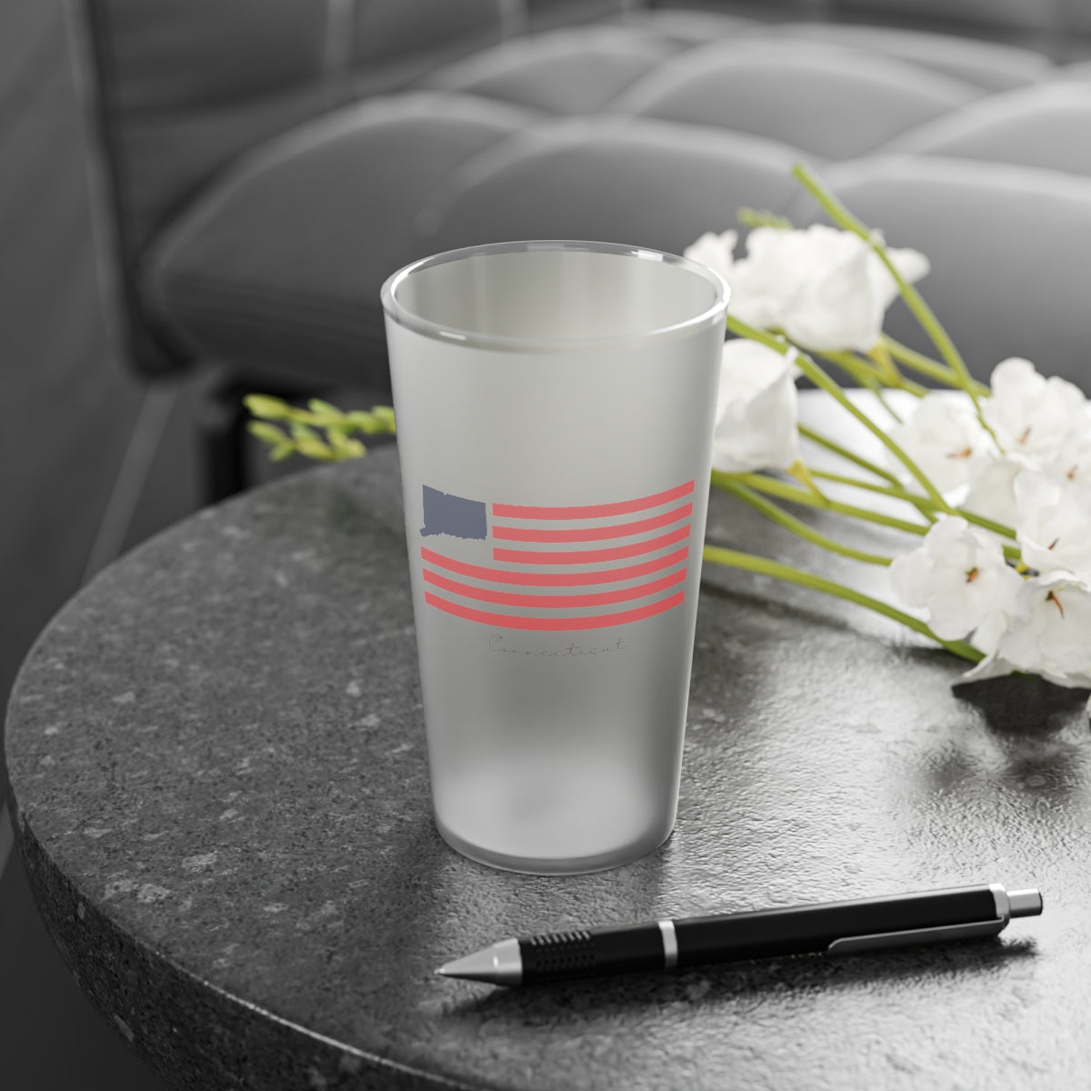 Connecticut Flag Frosted Pint Glass, 16oz