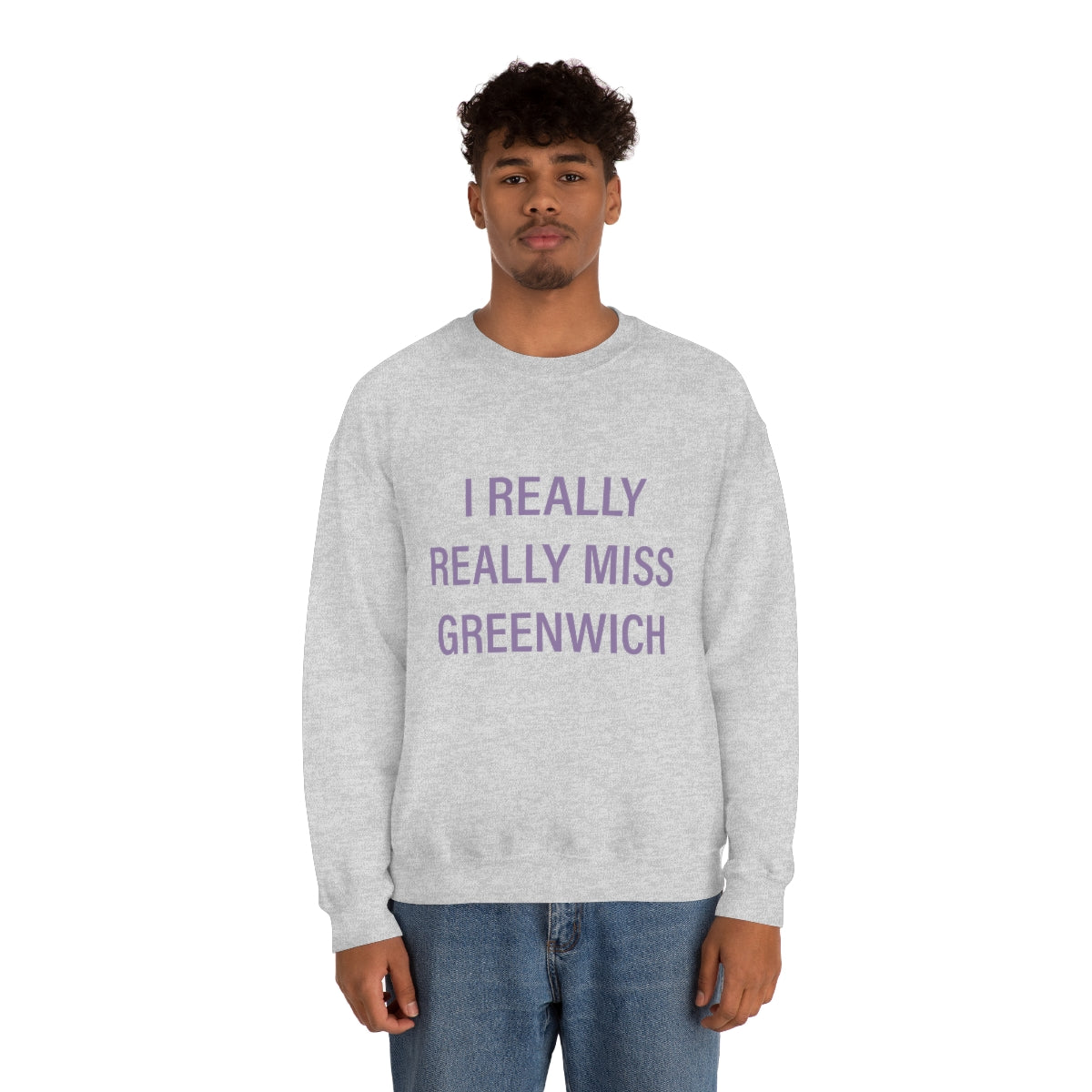 I Really Really Miss Greenwich Unisex Heavy Blend™ Crewneck Sweatshirt - Purple Print