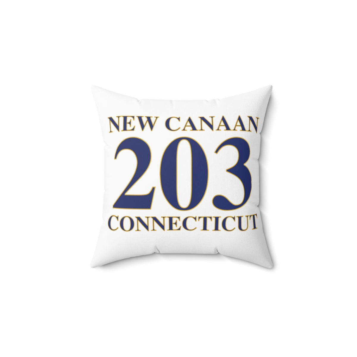 New Canaan 203 Connecticut Spun Polyester Square Pillow  The 203 New Canaan Collection. Show off New Canaan and Connecticut at the same time. Colors were inspired by the Connecticut state flag.   Proceeds help build Finding New Canaan and Finding Connecticut's brand. 