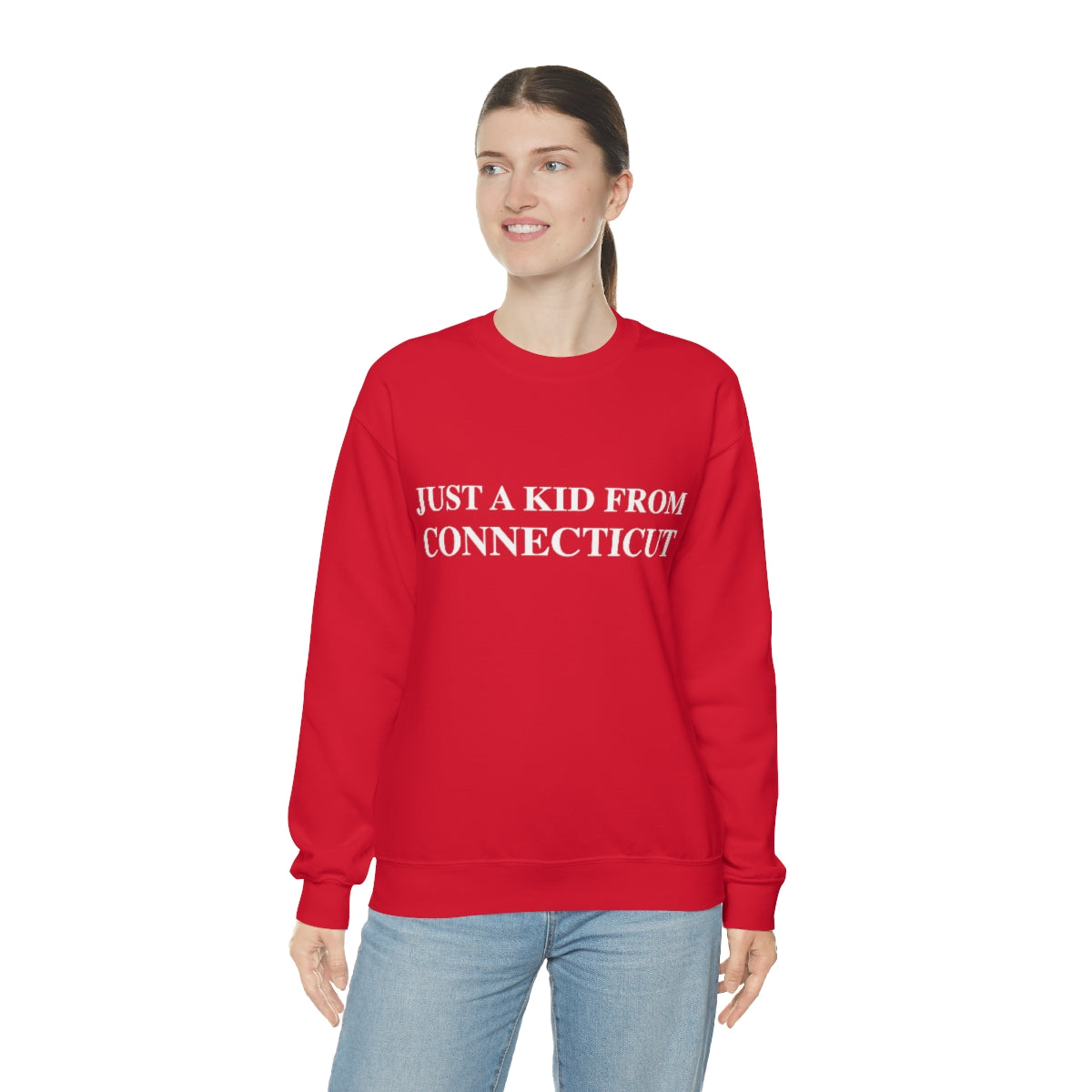 Just a Kid from Connecticut Unisex Heavy Blend™ Crewneck Sweatshirt - White Font