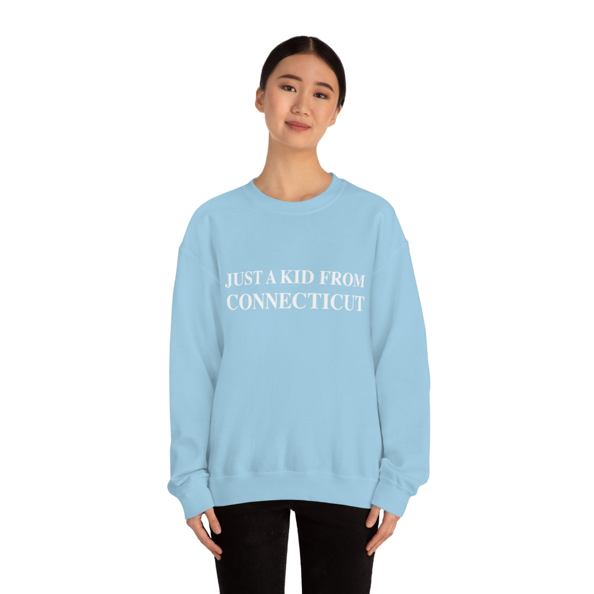 Just a Kid from Connecticut Unisex Heavy Blend™ Crewneck Sweatshirt - White Font