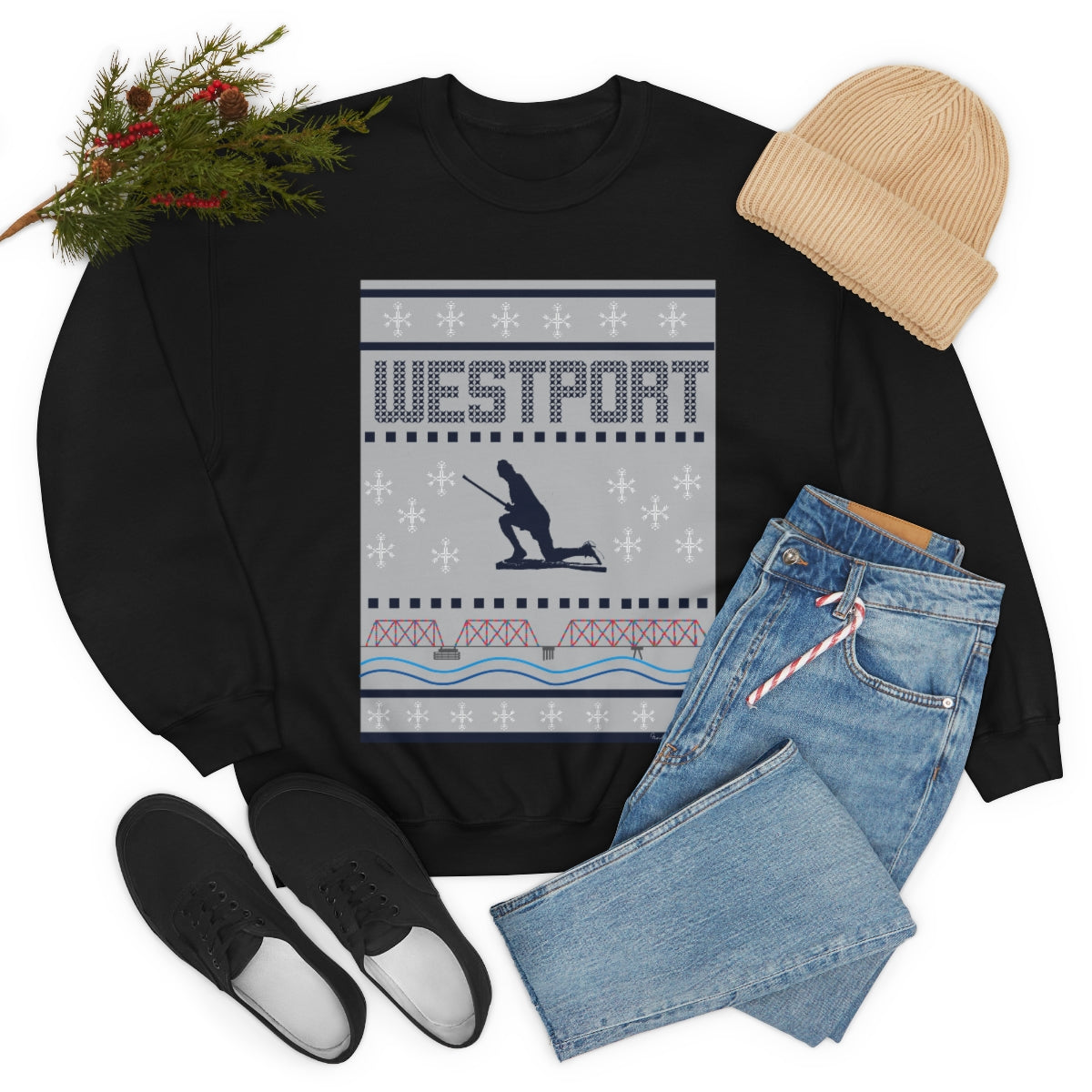 Westport Ugly Holiday Blue / White  Unisex Heavy Blend™ Crewneck Sweatshirt