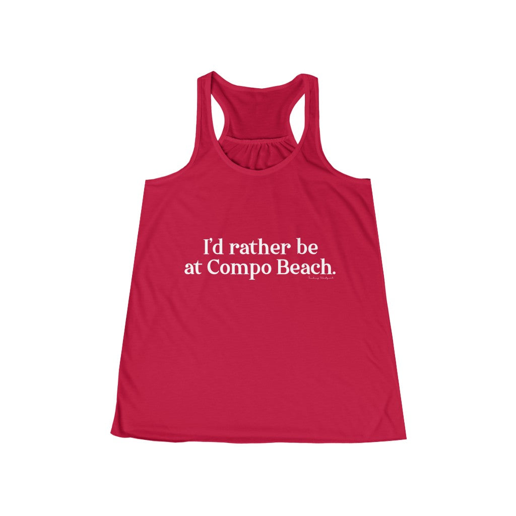 I'd rather be at Compo Beach. Women's Flowy Racerback Tank