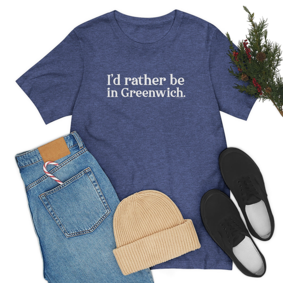 I'd rather be in Greenwich. Unisex Jersey Short Sleeve Tee - White Print